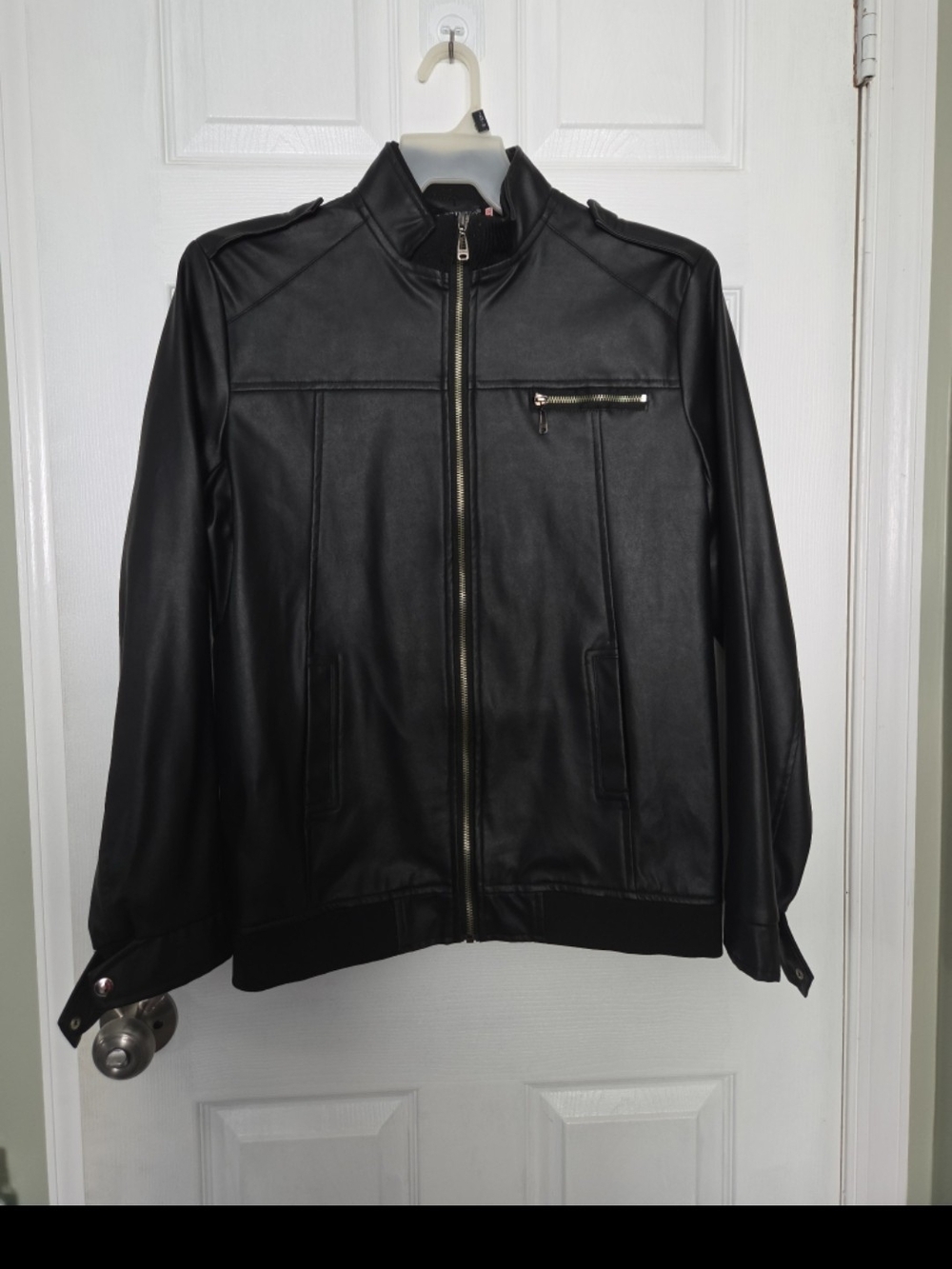 Men's Black Faux Leather Zip Jacket